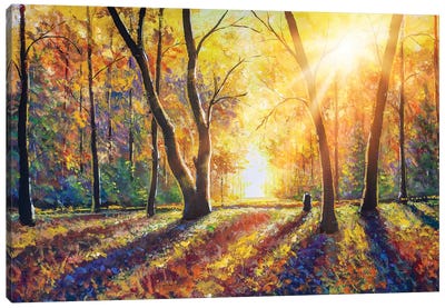 Sunny Autumn Dark Trees In Gold Autumn Forest Park Wood Alley Impressionism Art Canvas Art Print - Valery Rybakow