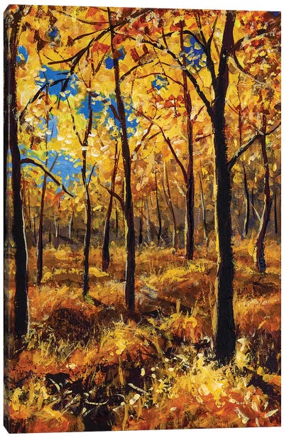 Beautiful Autumn Trees In Gold Warm Orange Autumn Forest Park Alley Canvas Art Print - Valery Rybakow