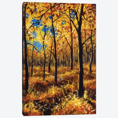 Beautiful Autumn Trees In Gold Warm Orange Autumn Forest Park Alley Canvas Print #VRY282} by Valery Rybakow Canvas Art