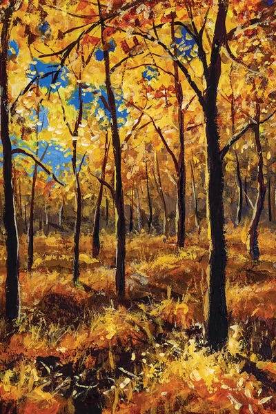 Valery Rybakow: Beautiful Autumn Trees In Gold Warm Orange Autumn Forest Park Alley by Valery Rybakow