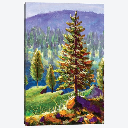 Big Pine On Background Of Sunny Forest And Mountains Canvas Print #VRY284} by Valery Rybakow Canvas Print