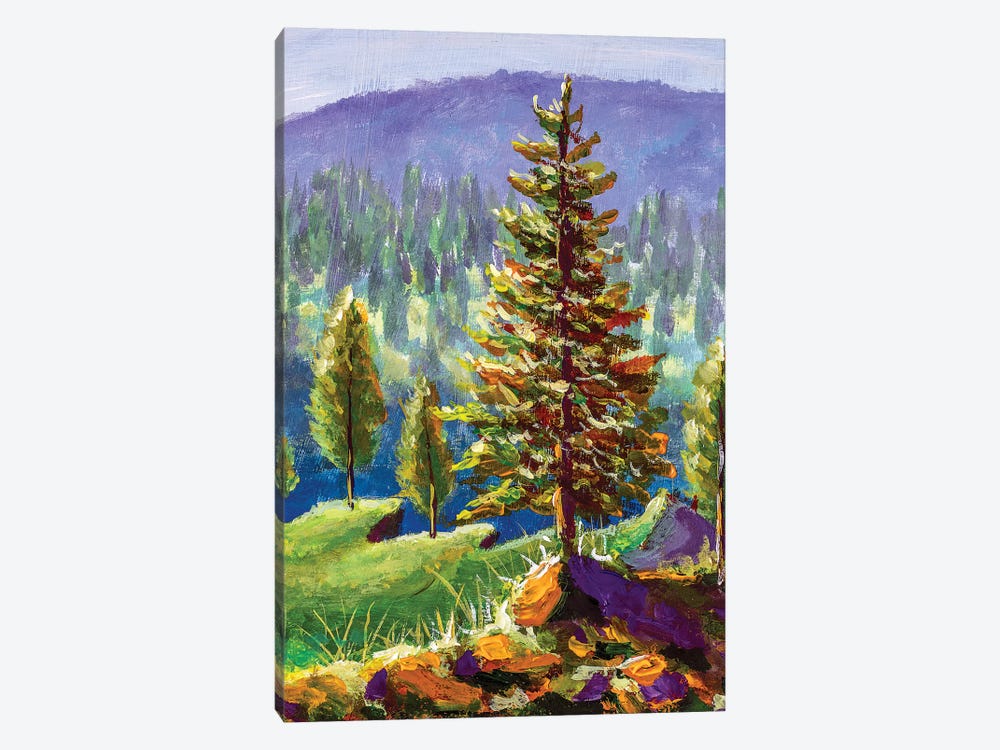Big Pine On Background Of Sunny Forest And Mountains by Valery Rybakow 1-piece Art Print