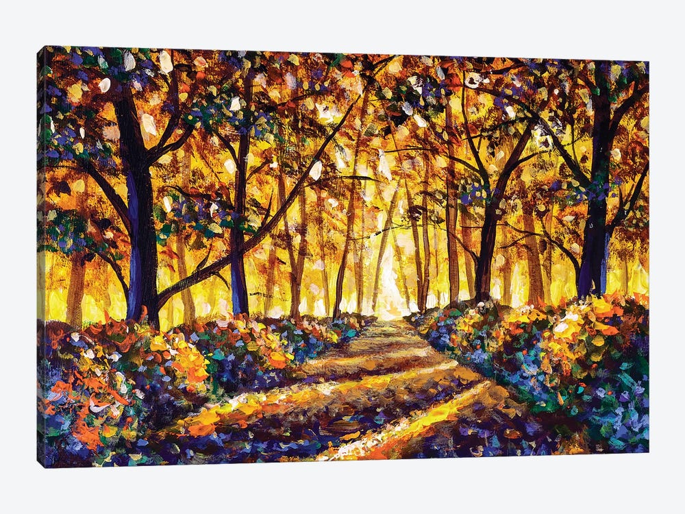 Gold Orange Autumn Road In Forest Landscape by Valery Rybakow 1-piece Canvas Artwork