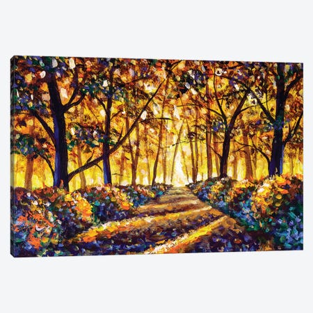 Gold Orange Autumn Road In Forest Landscape Canvas Print #VRY285} by Valery Rybakow Canvas Print