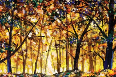 Gold Orange Autumn Forest Landscape by Valery Rybakow canvas print