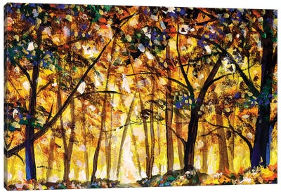 Gold Orange Autumn Forest Landscape Canvas Art Print - Current Day Impressionism Art