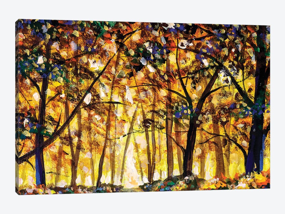 Gold Orange Autumn Forest Landscape by Valery Rybakow 1-piece Canvas Print