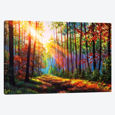 Amazing Autumn Forest In Morning Sunlight. Canvas Print #VRY289} by Valery Rybakow Canvas Wall Art