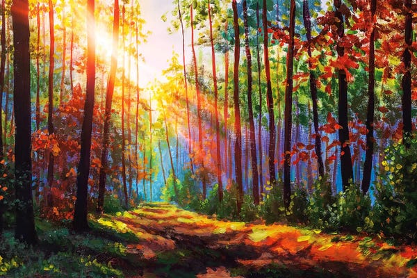 Intense Impressionism: Amazing Autumn Forest In Morning Sunlight by Valery Rybakow
