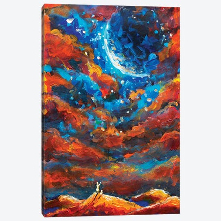 Dream Girl And Cat Look To Big Planet Canvas Print #VRY28} by Valery Rybakow Canvas Art