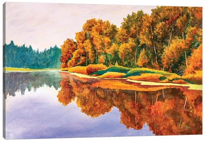 Autumn On River Canvas Art Print - Current Day Impressionism Art