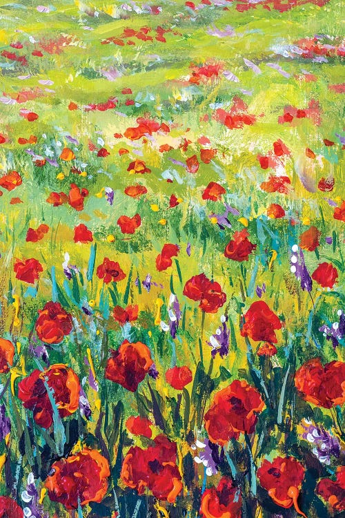 Red And Purple Flowers In Yellow Grass