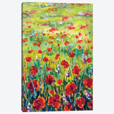 Red And Purple Flowers In Yellow Grass Canvas Print #VRY294} by Valery Rybakow Canvas Artwork