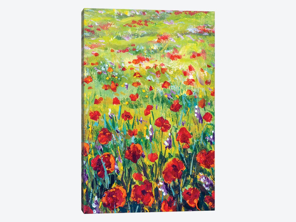Red And Purple Flowers In Yellow Grass by Valery Rybakow 1-piece Canvas Artwork