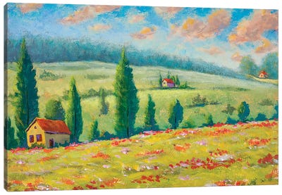 Beautiful Houses In Flower Mountains Canvas Art Print - Cypress Tree Art