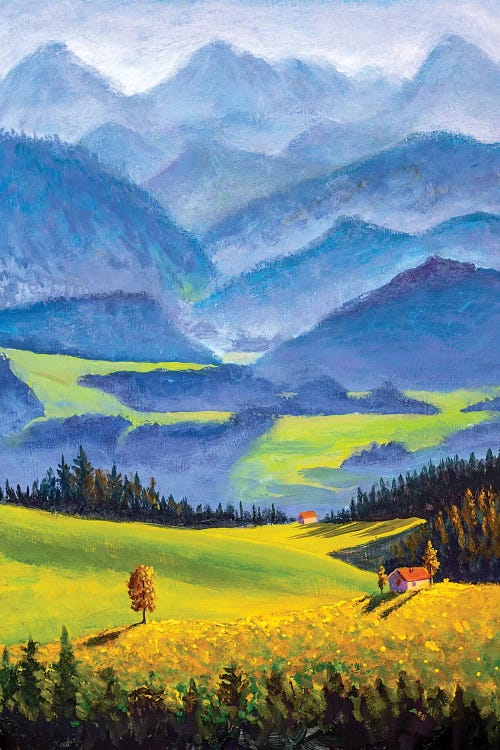 Small Village Houses On Sunny Flower Meadows In High Mountains by Valery Rybakow wall art