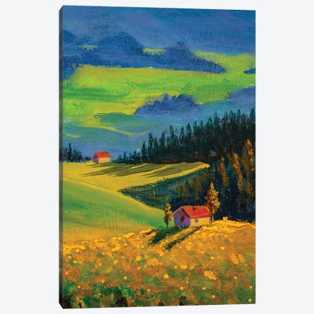 Country Houses On Beautiful Slopes In Meadows Canvas Print #VRY298} by Valery Rybakow Art Print