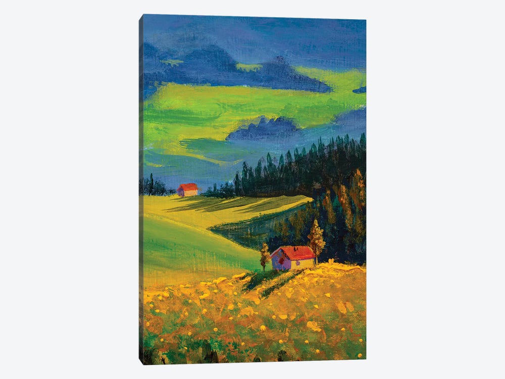 Country Houses On Beautiful Slopes In Meadows by Valery Rybakow 1-piece Canvas Artwork