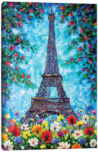 Eiffel Tower In Spring Flowers Canvas Art Print - Tower Art