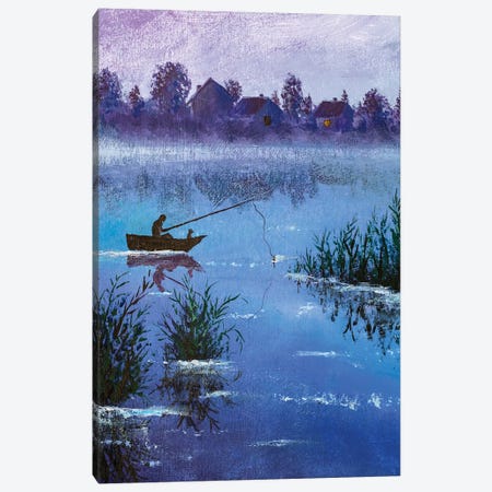 Winter Night Fishing On A Rural Lake Canvas Print #VRY322} by Valery Rybakow Canvas Art Print