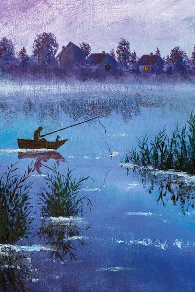 Winter Night Fishing On A Rural Lake