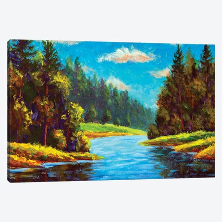 Blue River In Forest Canvas Print #VRY324} by Valery Rybakow Canvas Art