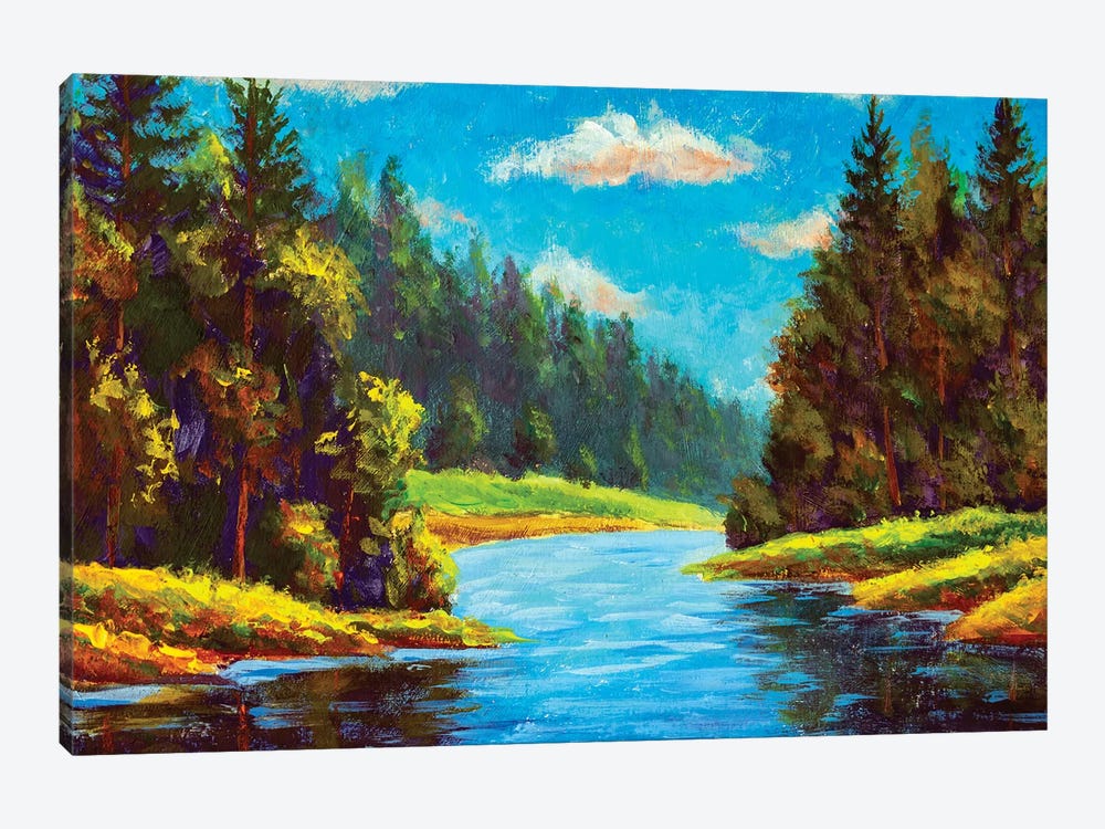 Blue River In Forest by Valery Rybakow 1-piece Canvas Art