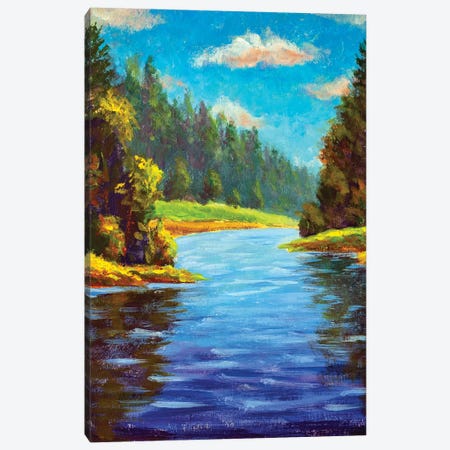 Summer Forest Landscape With River Canvas Print #VRY325} by Valery Rybakow Canvas Art