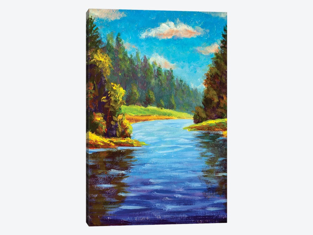 Summer Forest Landscape With River by Valery Rybakow 1-piece Canvas Print