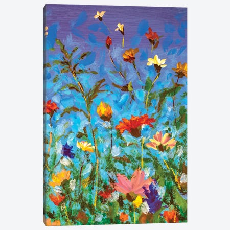 Spring Summer Red Yellow White Wildflowers On Blue Sky Canvas Print #VRY330} by Valery Rybakow Canvas Wall Art