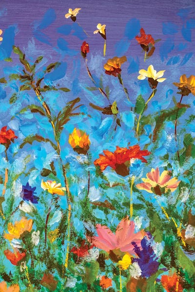 Wildflowers: Spring Summer Red Yellow White Wildflowers On Blue Sky by Valery Rybakow