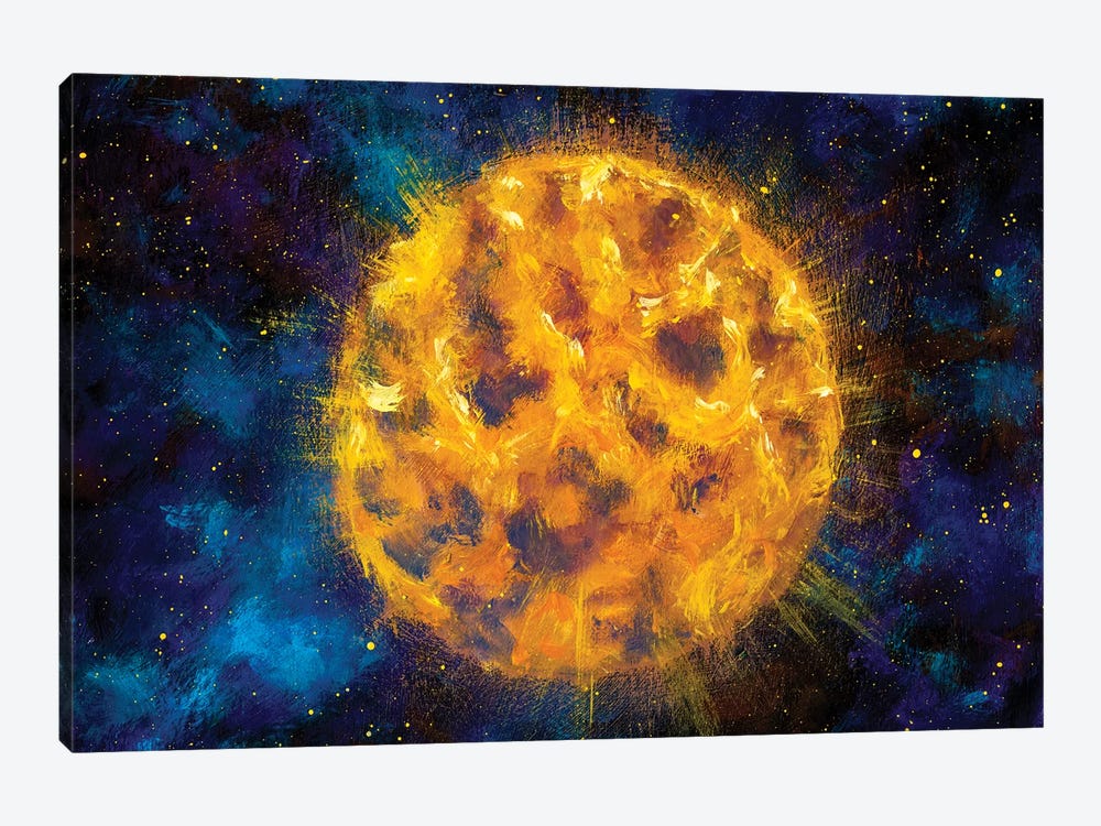Big Yellow Luminous Planet Star Moon In Blue Space by Valery Rybakow 1-piece Canvas Print