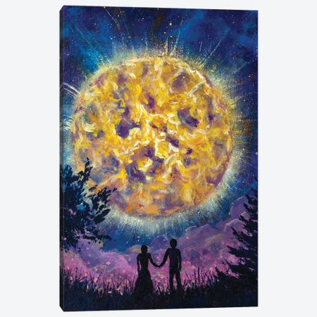 Silhouette Of Guy And Girl In Love Couple On Background Of Beautiful Starry Night Landscape. Canvas Print #VRY336} by Valery Rybakow Art Print