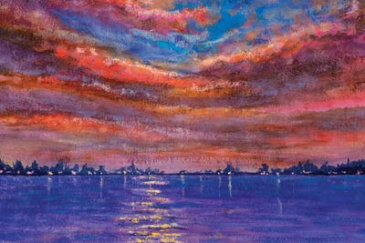 Beautiful Summer Purple Pink Sunset Sunrise Over The Sea by Valery Rybakow canvas print