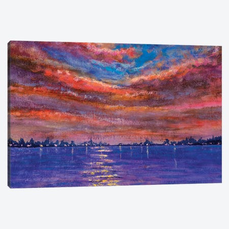 Beautiful Summer Purple Pink Sunset Sunrise Over The Sea Canvas Print #VRY337} by Valery Rybakow Canvas Art Print