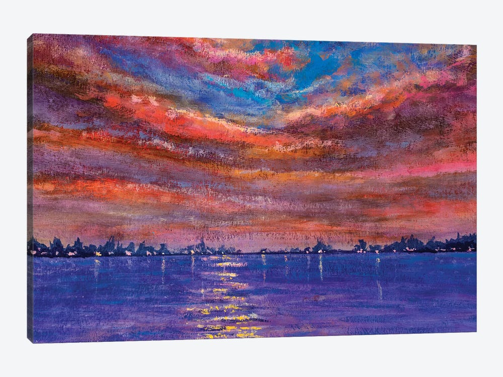 Beautiful Summer Purple Pink Sunset Sunrise Over The Sea by Valery Rybakow 1-piece Canvas Wall Art