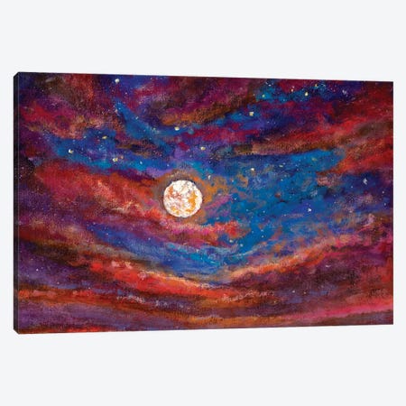 Beautiful Purple Clouds, A Large Bright Moon In The Starry Sky Canvas Print #VRY338} by Valery Rybakow Canvas Art