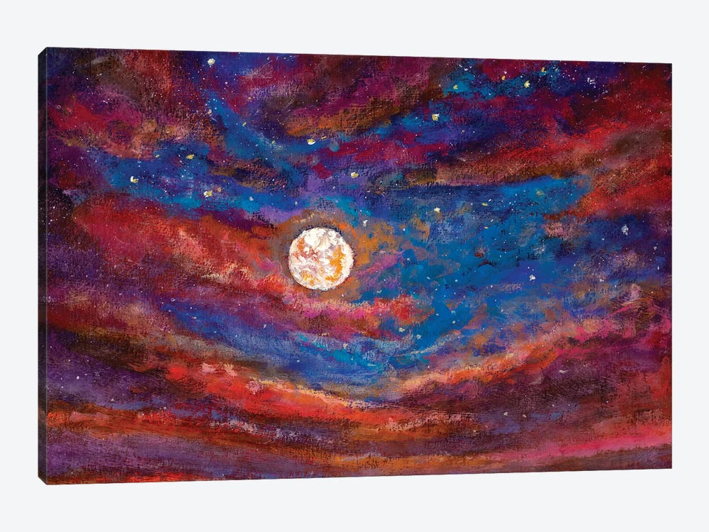 Beautiful Purple Clouds, A Large Bright Moon In The Starry Sky by Valery Rybakow 1-piece Canvas Print