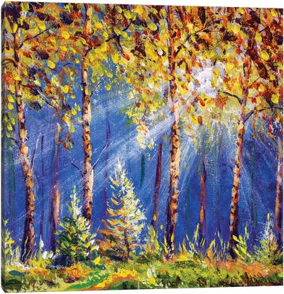 Autumn Trees In Wood Gold Orange Forest Canvas Art Print - Valery Rybakow