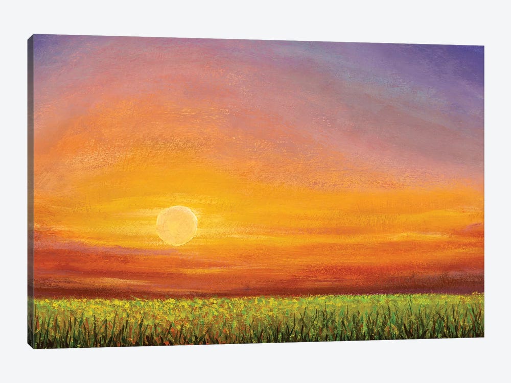 Dawn Sunset Over A Green Field by Valery Rybakow 1-piece Canvas Wall Art