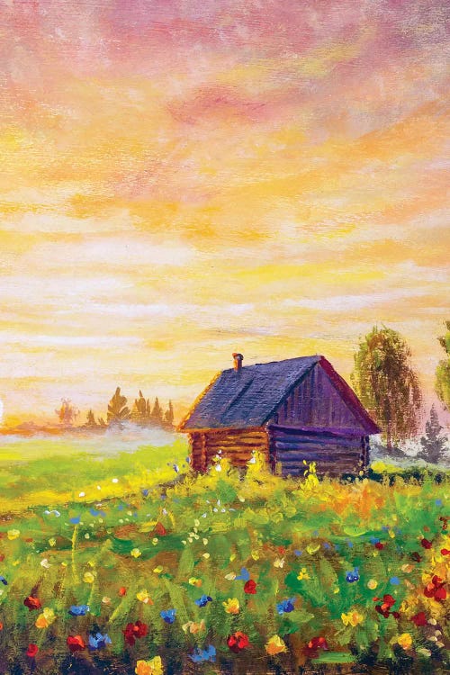 Old Rural House On Field Flowers by Valery Rybakow wall art