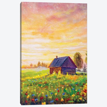 Old Rural House On Field Flowers Canvas Print #VRY356} by Valery Rybakow Art Print