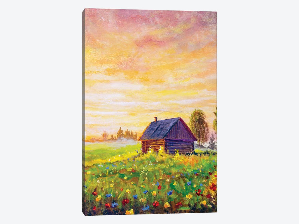 Old Rural House On Field Flowers by Valery Rybakow 1-piece Canvas Art Print