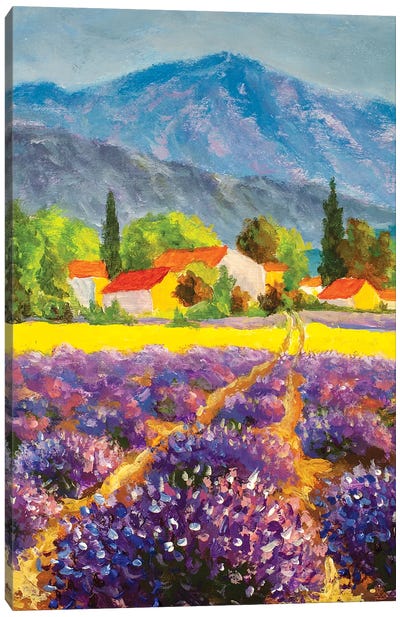 Italian Summer Countryside. Lavender Purple Field. French Tuscany Canvas Art Print - Lavender Art