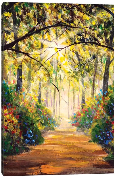 Road In Sun Summer Flowers Park Alley Canvas Art Print