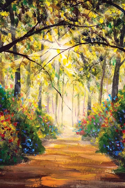 Valery Rybakow: Road In Sun Summer Flowers Park Alley by Valery Rybakow