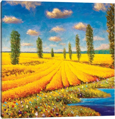 Warm Summer Landscape Canvas Art Print - Cypress Tree Art