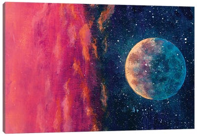 Big Planet Moon Among Stars In The Universe Canvas Art Print - Valery Rybakow