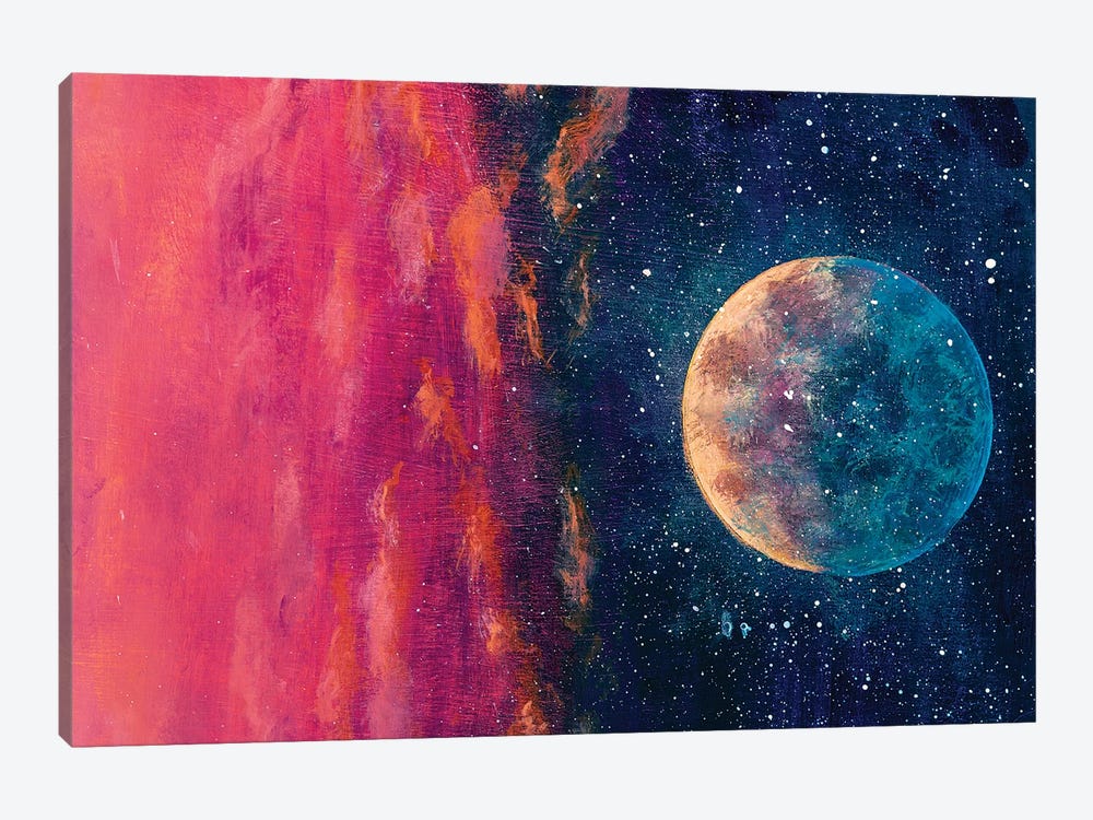 Big Planet Moon Among Stars In The Universe by Valery Rybakow 1-piece Canvas Print