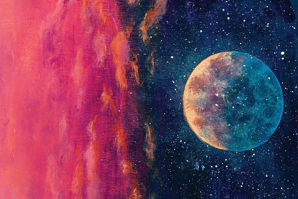 Valery Rybakow: Big Planet Moon Among Stars In The Universe by Valery Rybakow